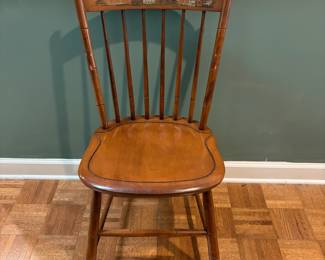 F18 - $95. Single "L. Hitchcock. Hitchcocks.ville. Conn. Warranted" Chair. Measures 18" wide x 16" deep x 33" tall. Gently used condition.