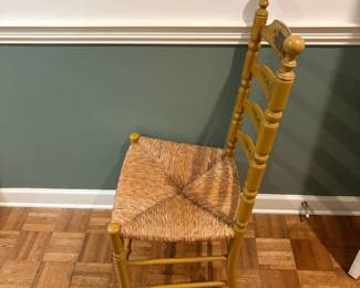 F40 - $75. Single Ladder Back Chair. Measures 19.5" wide, 19" deep, 41" tall, 17.75" seat height.