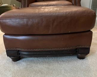 F4 - $795. Robinson & Robinson Leather Chair & Ottoman with antiqued nailhead trim. Both pieces are in excellent condition. Very comfortable!Chair measures 44" x 36" x 36.5" tall. Floor to seat is 19". Ottoman measures 29" wide x 25.5" deep x 17" tall.