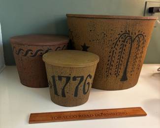 F87 - $35. Faux Primitive Stacking Boxes. 3 Pieces Set.