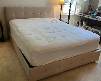 F68 - $250. Queen Bed. Headboard Measures 64" x 38.5" tall. Includes clean King Koil Luxury Mattress if you want it! Does NOT use a box spring.