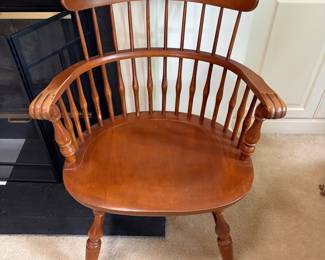 F2 - $100. Nichols & Stone Co. Maple Windsor Chair. Very sturdy. Has wear on the arm rests mostly. Measures 24" wide x 21" deep x 33" tall. Floor to Seat is 17.5".