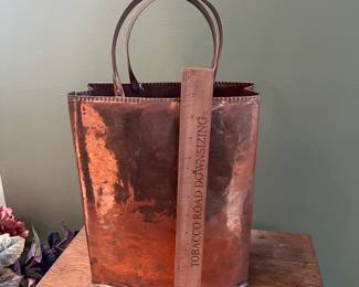 F97 - $75. Vintage Copper Basket / Magazine Rack.