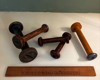 F84 - $30. Lot of 5 Antique Wooden Spools. Some are marked Joseph Lumb & Sons