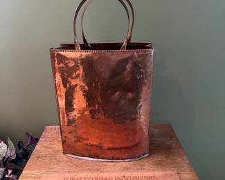 F97 - $75. Vintage Copper Basket / Magazine Rack.