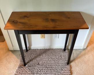 F24 - $45. Wooden Entry Table. Measures 34" wide, 13.75" deep, 29.5" tall.