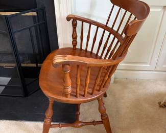 F2 - $100. Nichols & Stone Co. Maple Windsor Chair. Very sturdy. Has wear on the arm rests mostly. Measures 24" wide x 21" deep x 33" tall. Floor to Seat is 17.5".