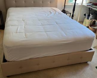 F68 - $250. Queen Bed. Headboard Measures 64" x 38.5" tall. Includes clean King Koil Luxury Mattress if you want it! Does NOT use a box spring.