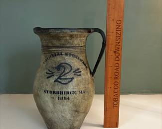 F77 - $40. Vintage Colonial Stoneware Pottery Pitcher Sturbridge MA