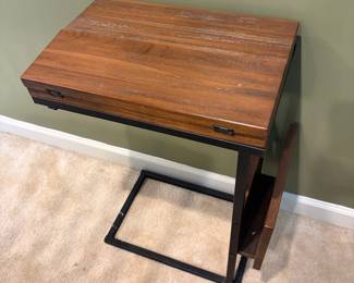 F17 - $30. Small Side Table. Designed to slide under a chair or couch. Measures 12" x 18". With the leaves out it measures 23.75".