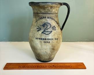 F77 - $40. Vintage Colonial Stoneware Pottery Pitcher Sturbridge MA