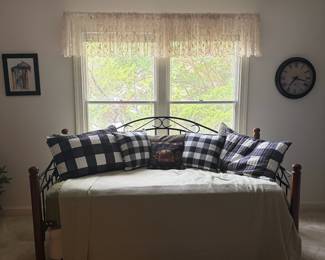 F26 - $175. Twin Day Bed with Trundle. Both mattresses are clean. Measures 81.5" wide, 41" deep, 46" tall.