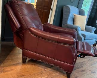 F5 - $250. BarcaLounger Leather Recliner. Measures 32" wide x 37" deep x 41.5" tall. Very Good Condition.