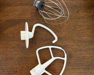 F42 - $125. KitchenAid Mixer with Attachments. Model K45SSWH. Motor sounds strong.