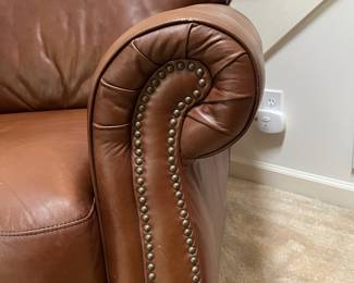 F4 - $795. Robinson & Robinson Leather Chair & Ottoman with antiqued nailhead trim. Both pieces are in excellent condition. Very comfortable!Chair measures 44" x 36" x 36.5" tall. Floor to seat is 19". Ottoman measures 29" wide x 25.5" deep x 17" tall.