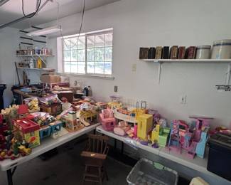 lots of vintage toys, fisher price and barbie dream house from the 70s and 80s