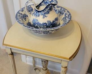 Vintage blue and white pitcher and bowl
