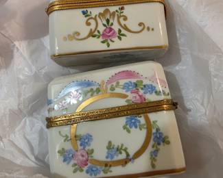 Hand painted Limoges perfume boxes with bottles
