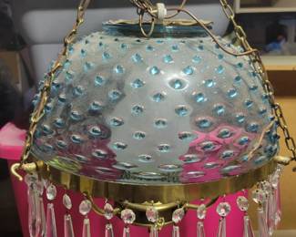 Blue ceiling lamp with crystals