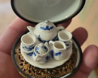 Rare Limoges trinket box with mini tea set