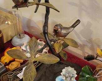 Fenton cruet.  Bronze bird sculpture 