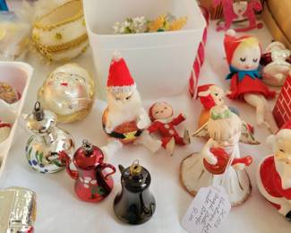 Vintage blown glass teapot ornaments.  Other vintage pieces