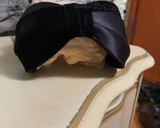Vintage Black Velvet and Satin Bow Fascinator with Dotted Veiling