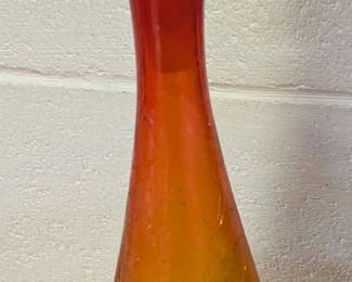 Mid-Century Modern Blenko Amberina Crackle Glass Decanter with Flame Stopper