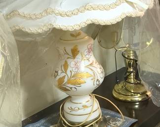 Vintage Hand-Painted Floral Milk Glass Table Lamp, Made in Germany