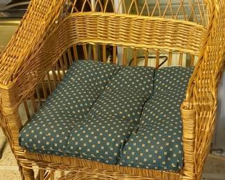 Vintage Wicker Barrel-Back Armchair with Floral Cushion