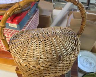 Vintage Wicker Basket Purse with Bamboo Handle