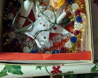 Vintage Mid-Century Lighted Angel Christmas Tree Topper with Star Base