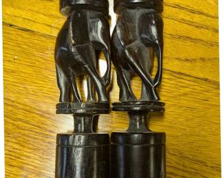 Hand-Carved African Ebony Elephant Motif Candlesticks