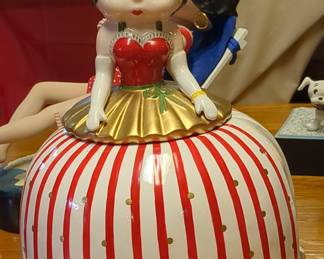Betty Boop Ceramic Cookie Jar with Red and White Stripes