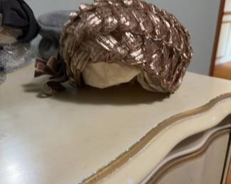 Vintage 1960s Metallic Braided Pillbox Hat with Velvet Bow Accent