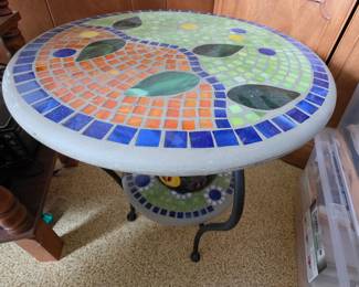 Mosaic Tile Accent Table with Lower Shelf