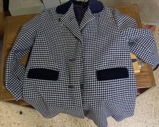 Vintage Houndstooth Wool Blazer with Velvet Trim