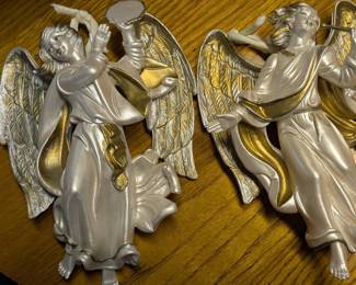 Vintage Pearlescent & Gold Angel Wall Plaques