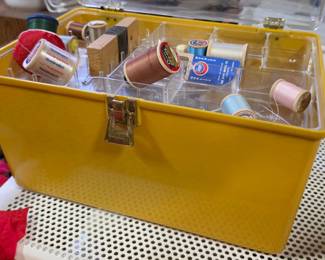 Vintage Yellow Wil-Hold Plastic Sewing Box with Assorted Thread and Notions