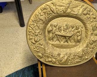 Vintage Repoussé Brass The Last Supper Wall Charger