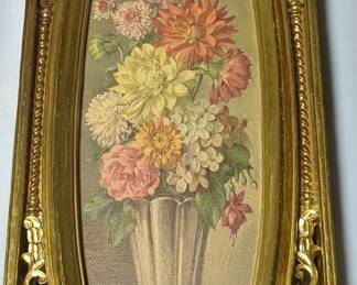 Mid-Century Cecil Rubino Floral Still Life Print in Ornate Gilt Frame