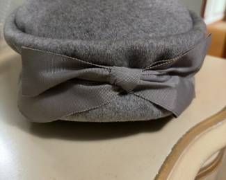 Vintage Mid-Century Wool Felt Pillbox Hat with Ribbon Bow