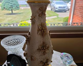 Mid-Century Hollywood Regency Applied Floral Ceramic Table Lamp