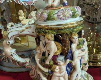 Antique Capodimonte Style Porcelain Stein with Bacchanalian Scene