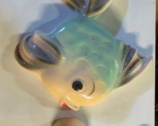 Mid-Century Ceramic Fish Wall Plaque with Bubbles by Miller Studio
