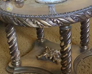 Vintage Hollywood Regency Gilt Metal and Glass Side Table
