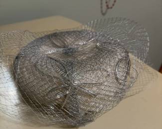 Vintage Silver Sequin Disc Fascinator Hat with Veiling