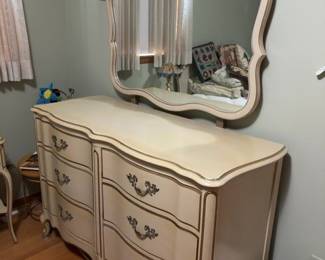 French Provincial Style Six Drawer Dresser with Mirror