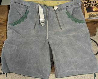 Vintage Grey Suede Lederhosen Shorts with Green Trim