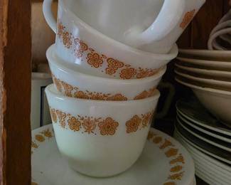 Pyrex Butterfly Gold Cups and Saucers